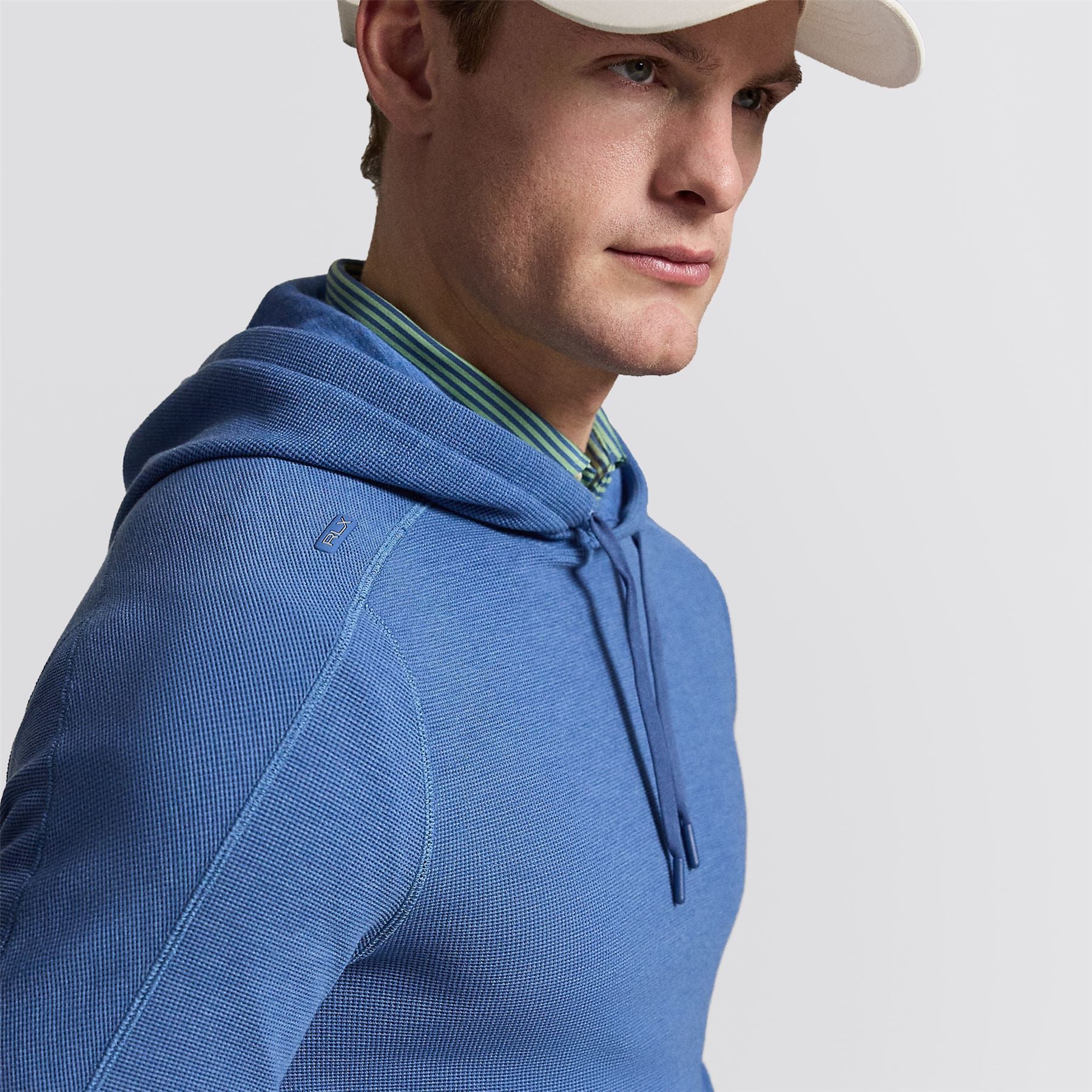 RLX Performance Tech Waffle Knit Hoodie Fog Blue Heather - Image 4