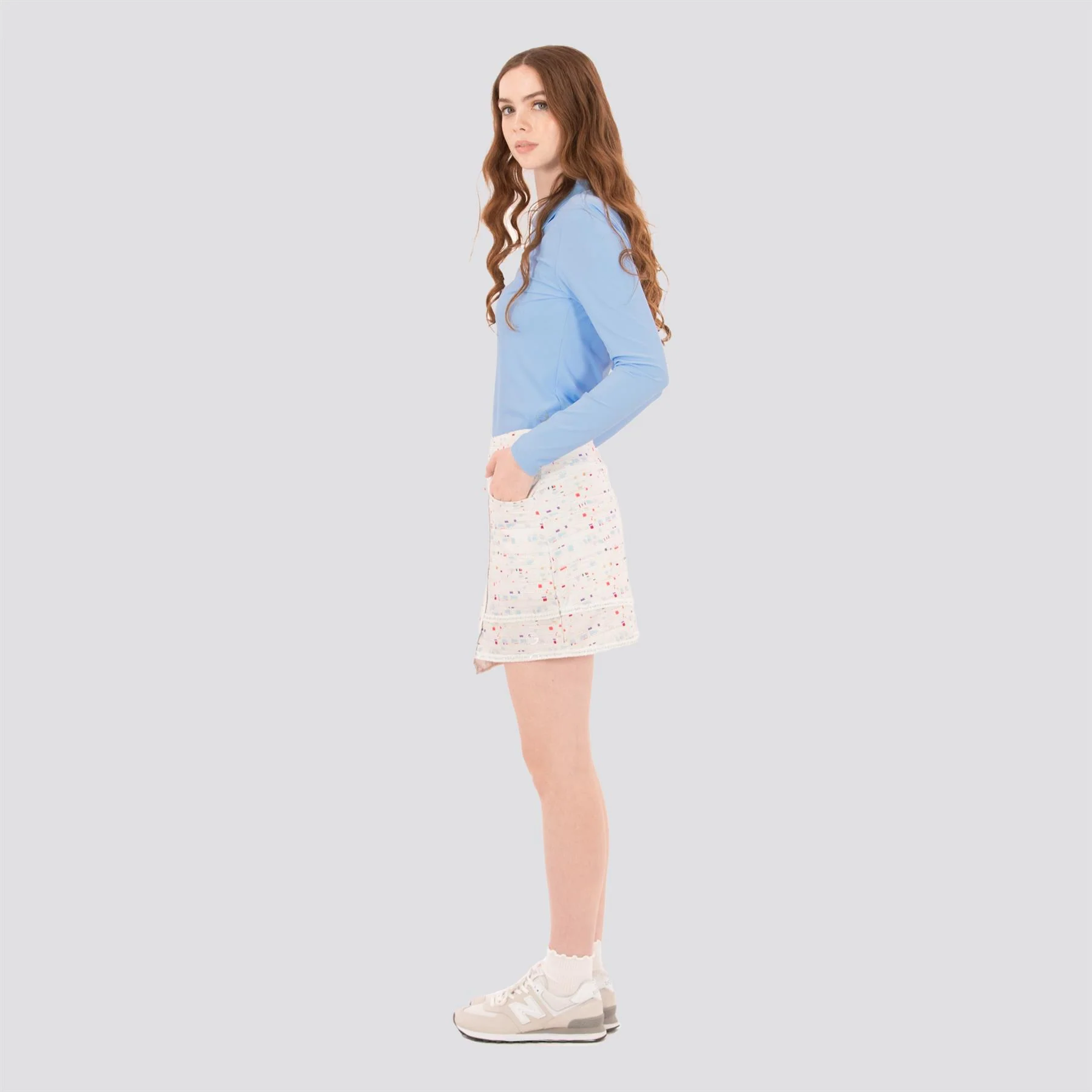 Womens Boucle Trimmed Skirt Winter White Boucle - Image 5