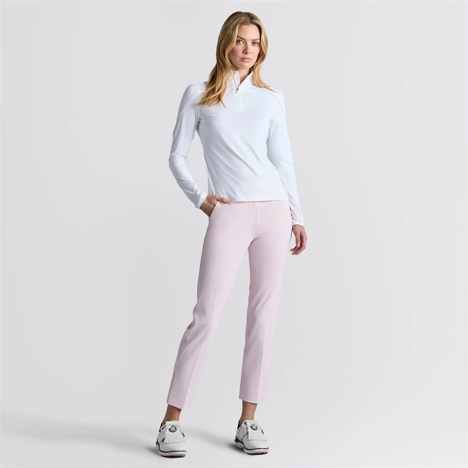 Womens Stretch Performance Twill Straight Leg Pants Blush - Image 3